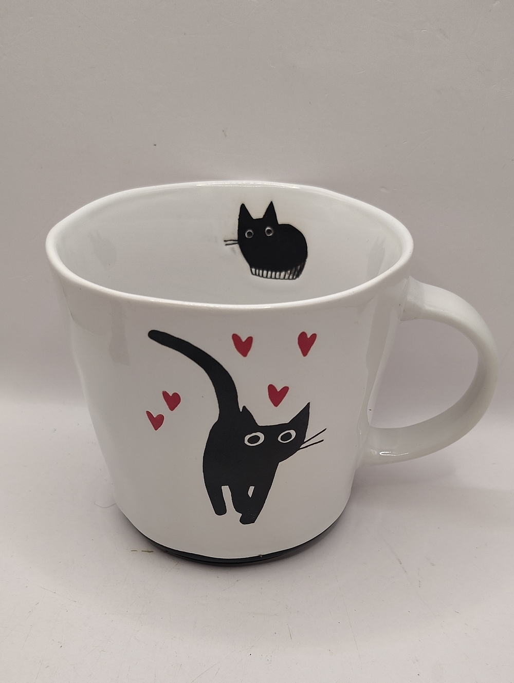 The Good Cat Company Hand Painted Black Cat & Hearts Coffee Mug